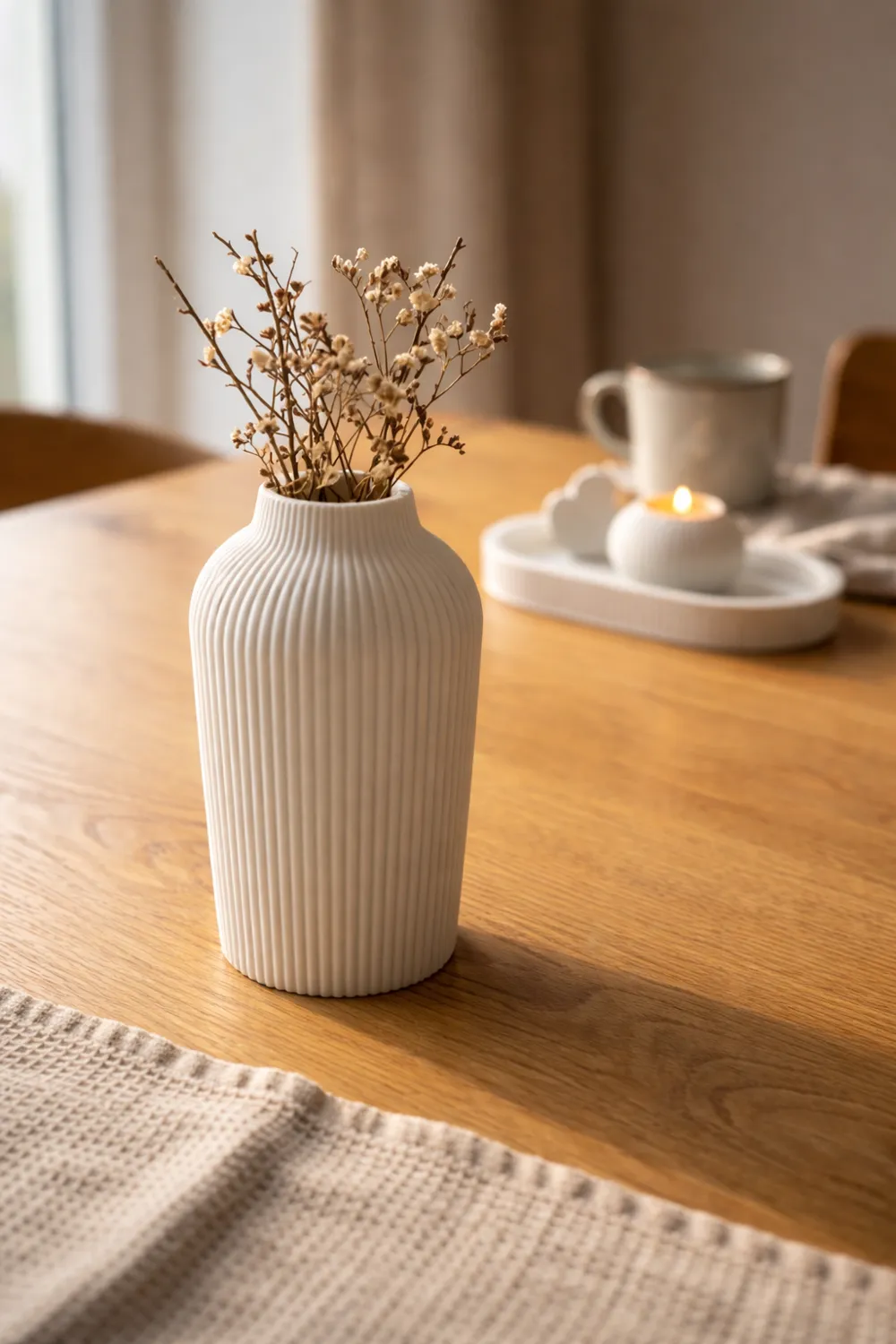 Conjunto Decoração Japandi - Coração, Vaso, Castiçal e Bandeja